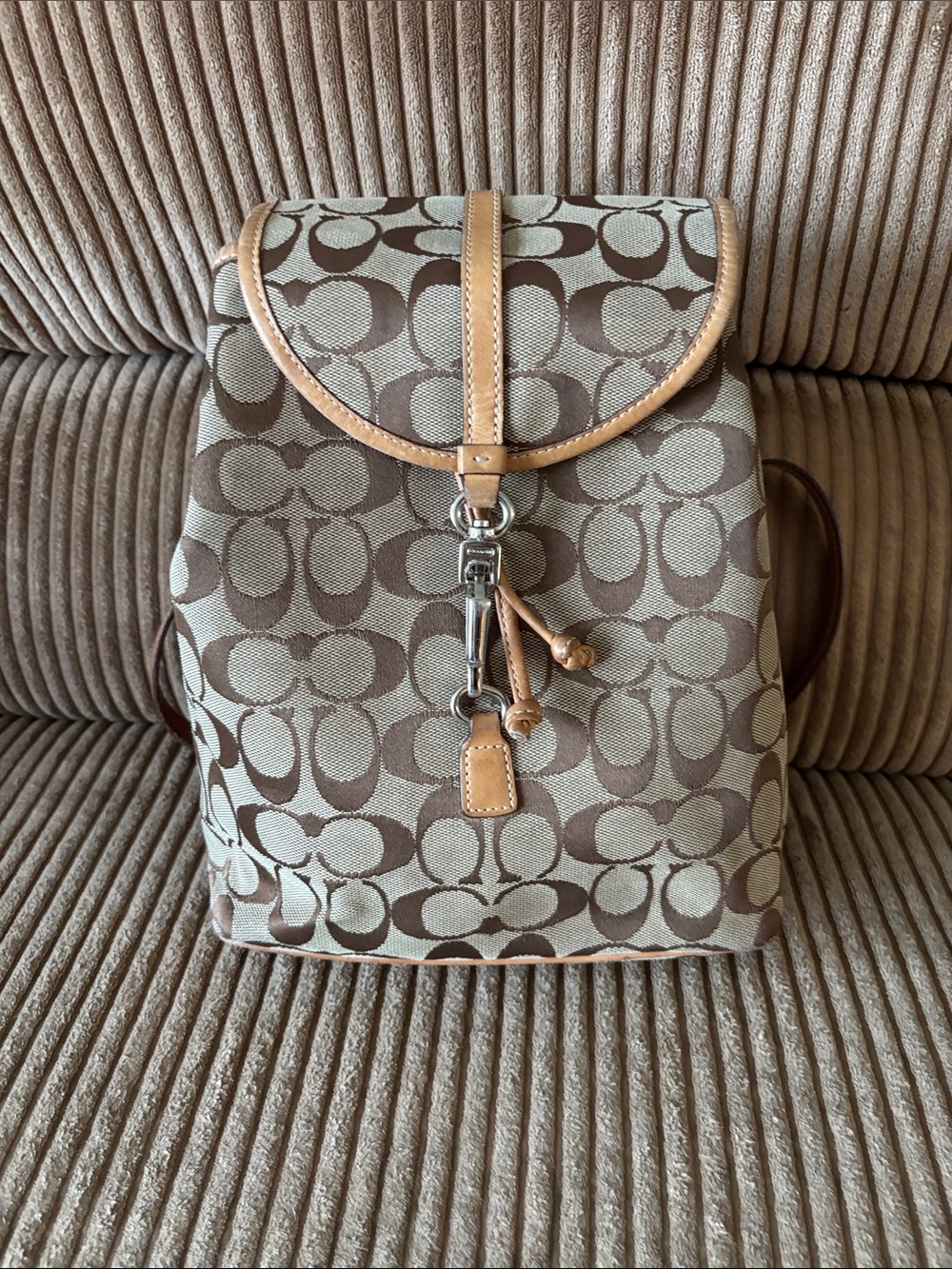 Coach Canvas Signature Backpack in Brown and Tan